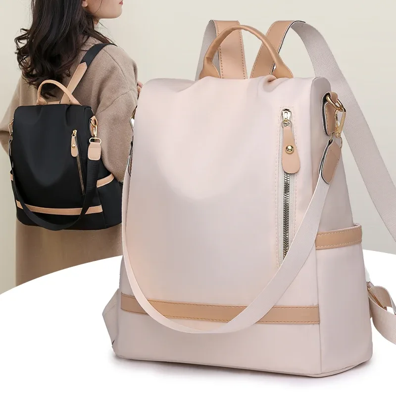 sac à dos antivol en tissu imperméable pour femme, grande capacité, style simple, décontracté, mode voyage, marque initiée