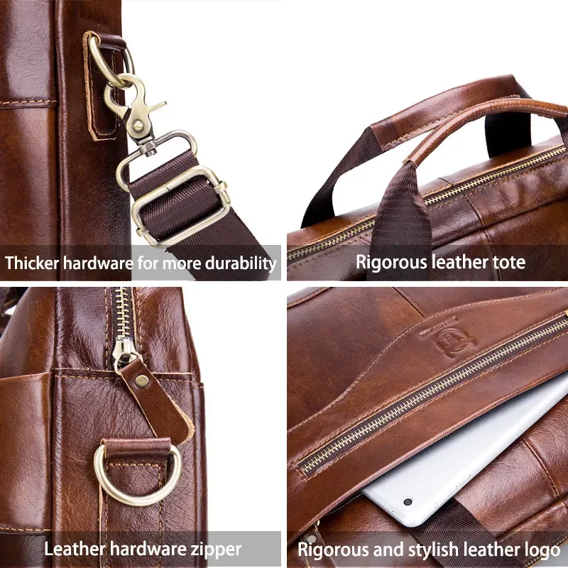 porte documents cuir vraie vache polyester fermeture éclair marron clair bande louirie amovible décontracté voyage loisirs grande capacité informatique