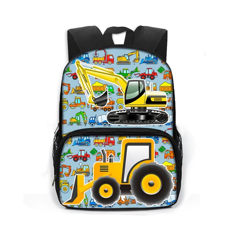 sac à dos imprimé dessin animé de police, voiture, bus, pelle, camion, sac de jour pour enfants, sac de livre pour écoliers de maternelle