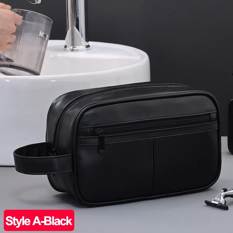 trousse de toilette imperméable en cuir pu pour hommes et femmes, voyage d'affaires, salle de bain, outils de rasage, pochette de rangement, sac à cosmétiques, sac de besoin pour femmes