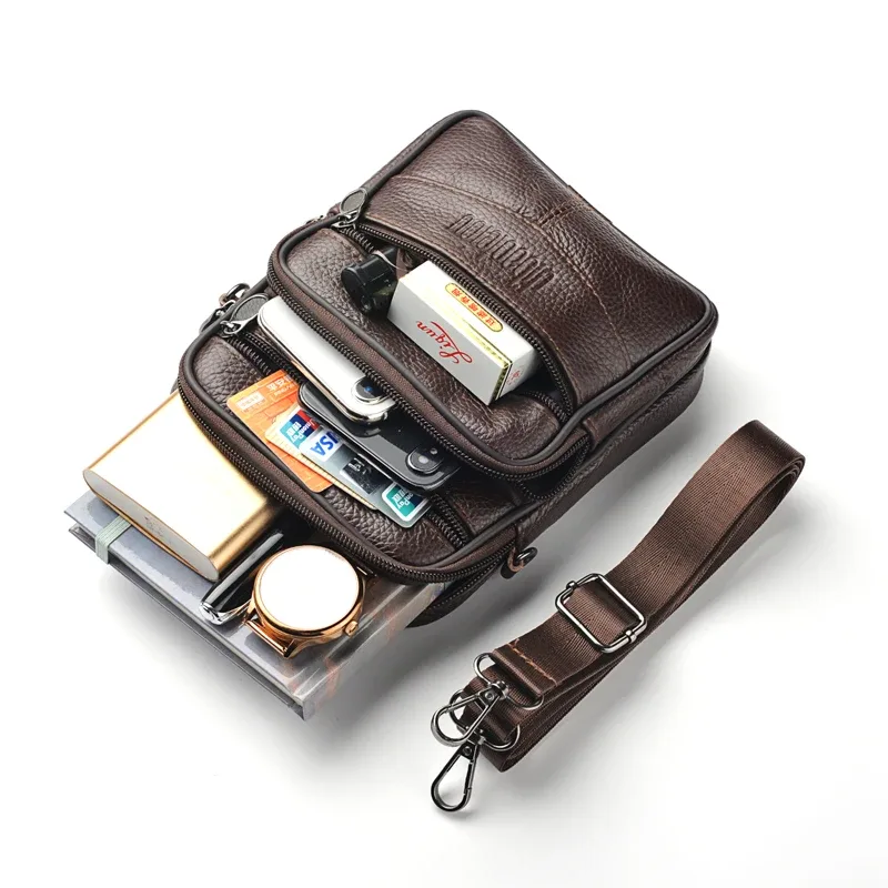 Sac à bandoulière en cuir véritable pour hommes, pochette zippée de haute qualité, sacoche d'affaires rétro pour hommes