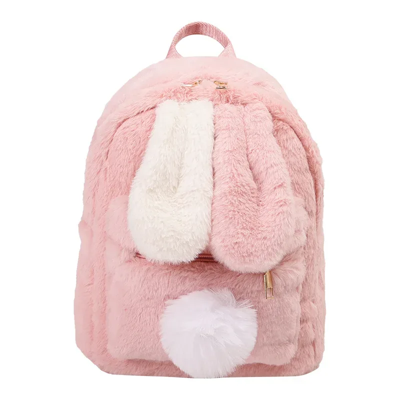 sac à dos en peluche personnalisé pour femmes en automne et en hiver, nouvelles oreilles de lapin mignonnes, sac à dos pour femmes, sac en peluche