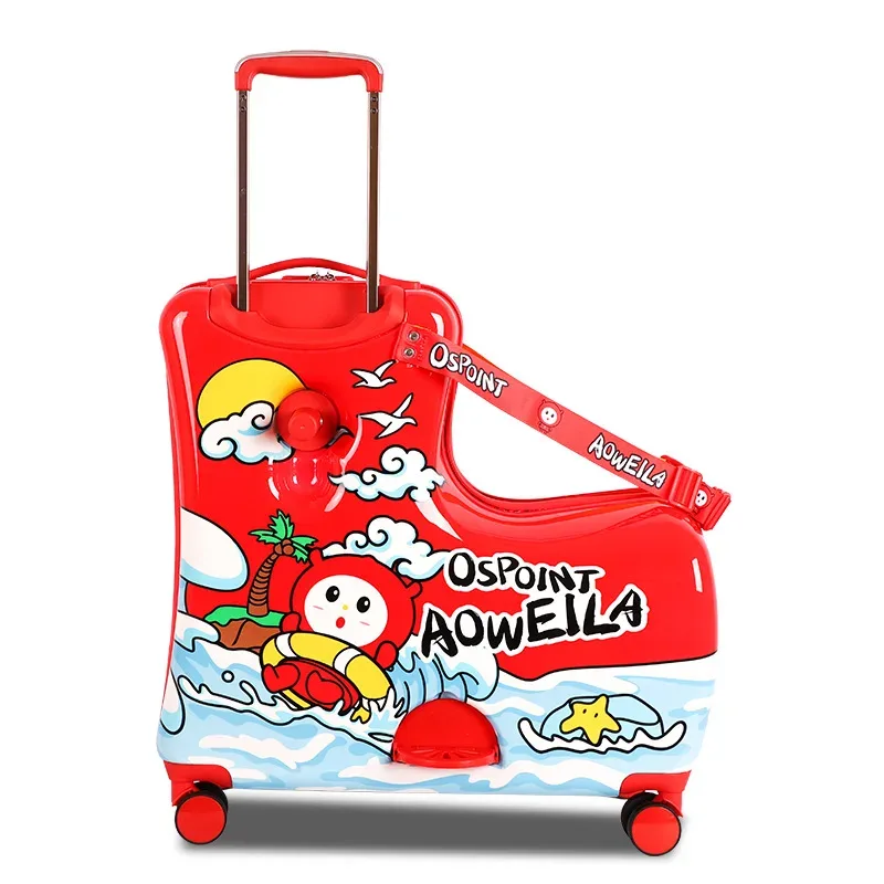 nouvelle valise d'équitation pour enfants sur roulettes, valise de voyage à roulettes de dessin animé pour enfants, peut s'asseoir et faire du cheval, bagages roulants, cadeaux