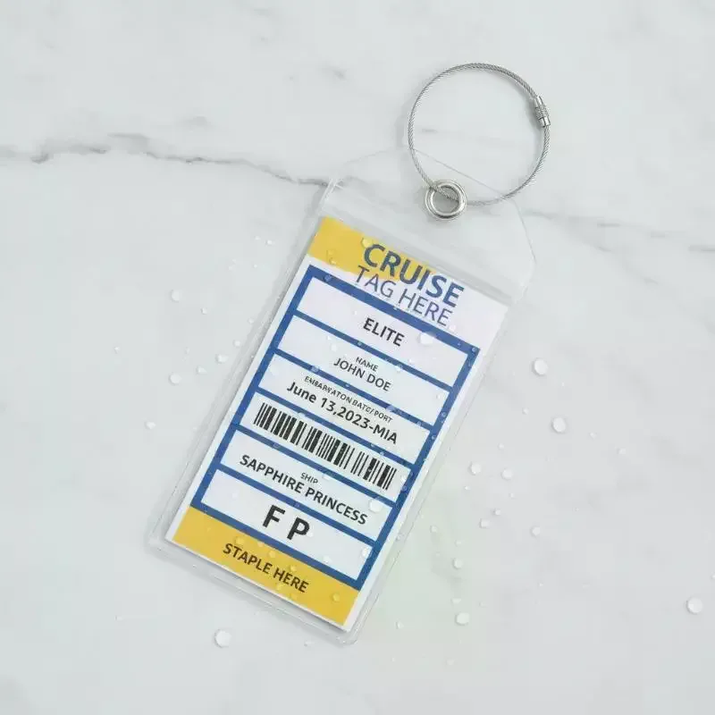étiquette de bagage multifonctionnelle pour bateau de croisière, boucles en fil d'acier, porte-carte d'identité vertical transparent en pvc imperméable, étiquette de voyage