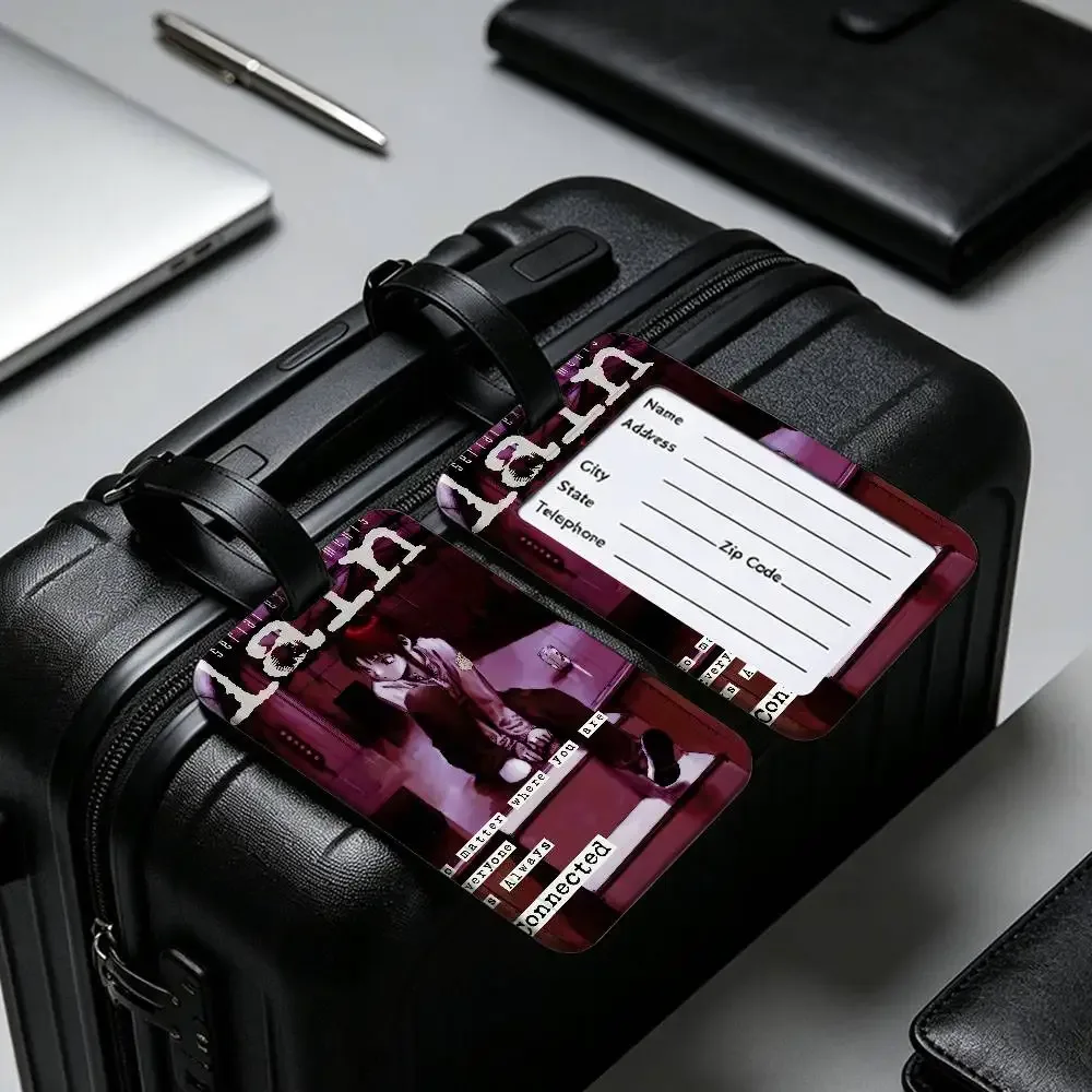 porte-cartes d'information en pvc, étiquette de bagage, étiquette de nom étanche anti-perte pour voyage, série e-experiments l-lain anime