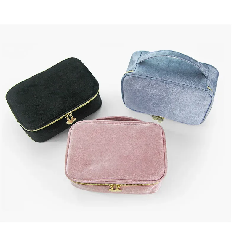 nouvelle trousse de maquillage en velours grande capacité, sac de rangement multifonctionnel portable pour voyage et toilette, pochette cosmétique en velours à main