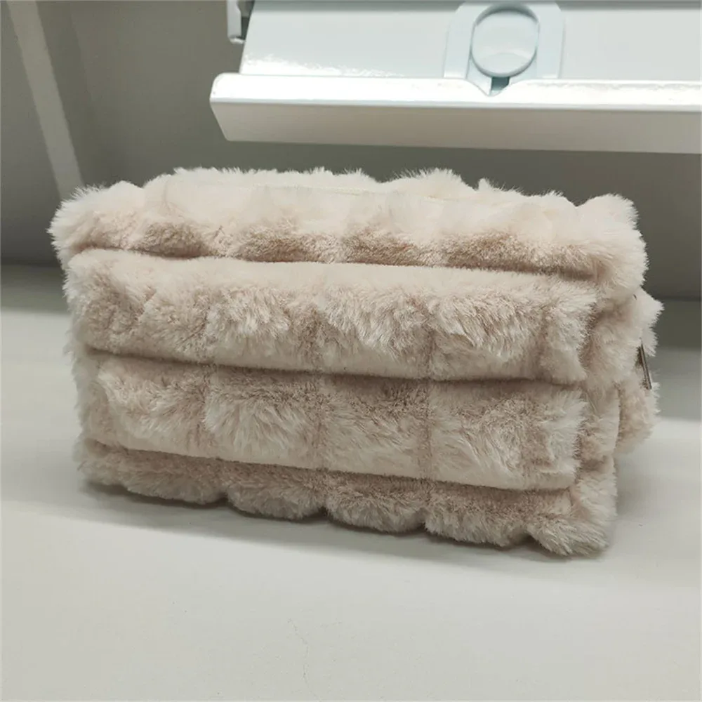 trousse de maquillage en peluche pour femme, sac de rangement cosmétique, rouge à lèvres, brosse, sacs à main chimevalupowers, grande capacité, trousse à crayons