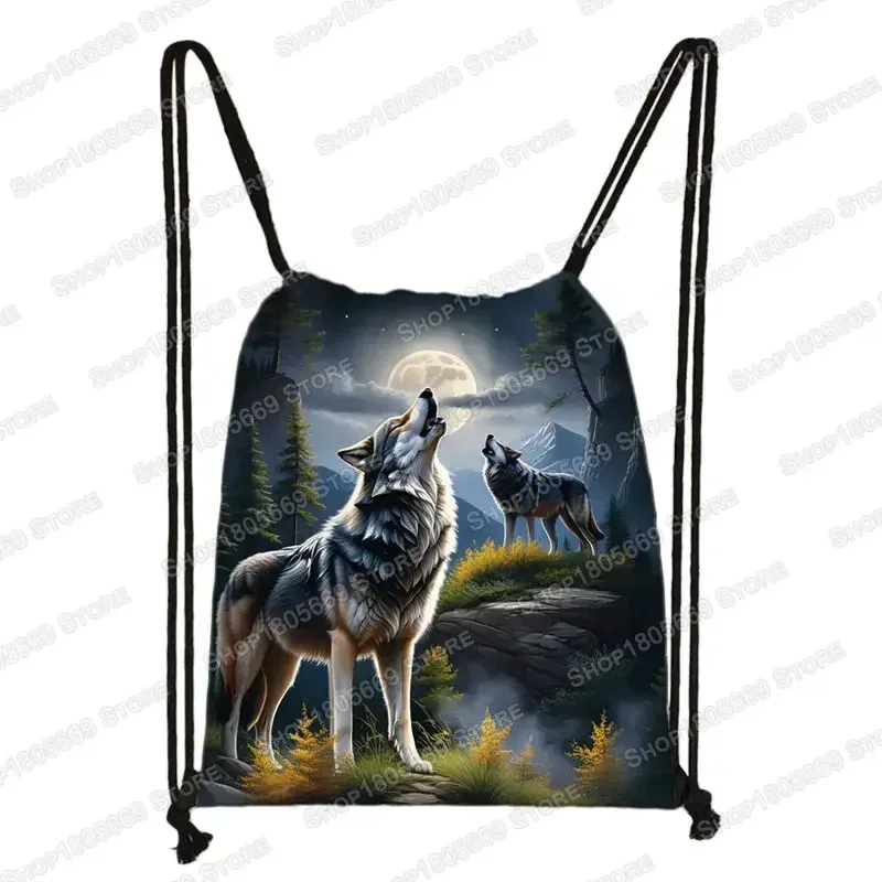 sac à dos loup hurlant sous le clair de lune et tigre coloré pour hommes et femmes, sacs à cordon de proximité en plein air, sacs de voyage pour étudiants