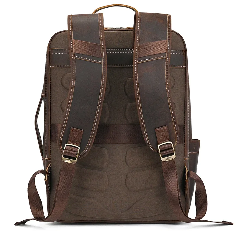 sac dos cuir vache marron polyester doublure 20 35 litres poches latérales grande ouverture usage voyage hommes