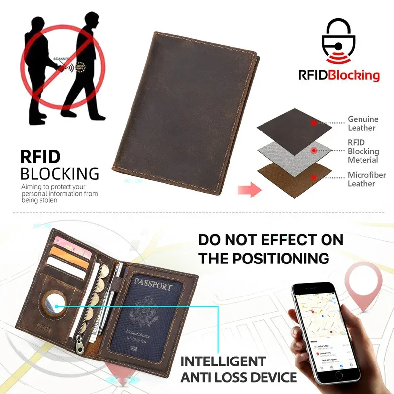 portefeuille en cuir véritable avec logo personnalisé, porte-passeport de voyage mince, document de voyage rfid minimaliste, portefeuille d'évaluation