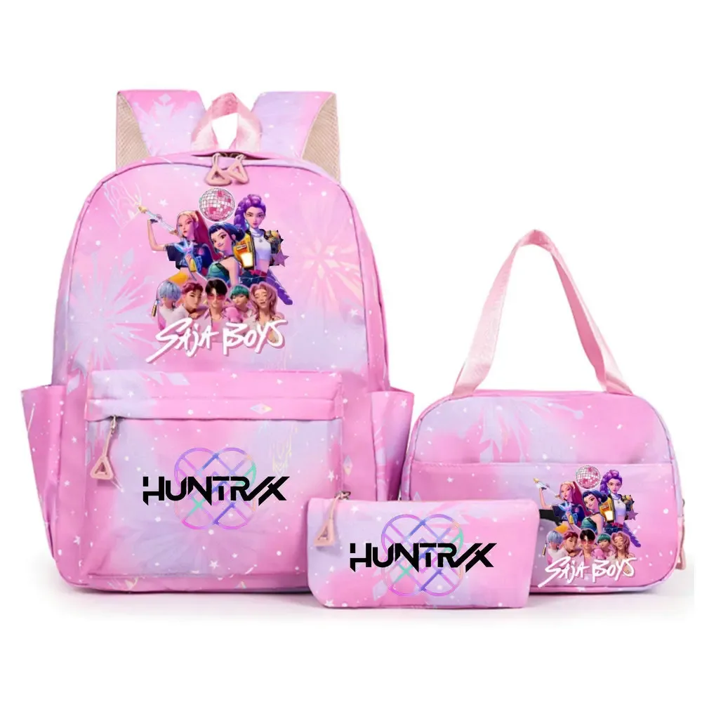ensemble de sacs à dos imprimés kpop demon hunters avec sac à lunch et trousse à crayons, sac à dos d'extérieur léger et respirant de grande capacité