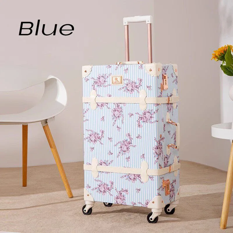 nouvelle valise de voyage vintage pour femme, ensemble sac à main et bagage à roulettes, motif floral tendance, roues universelles, 20/22/24/26 pouces