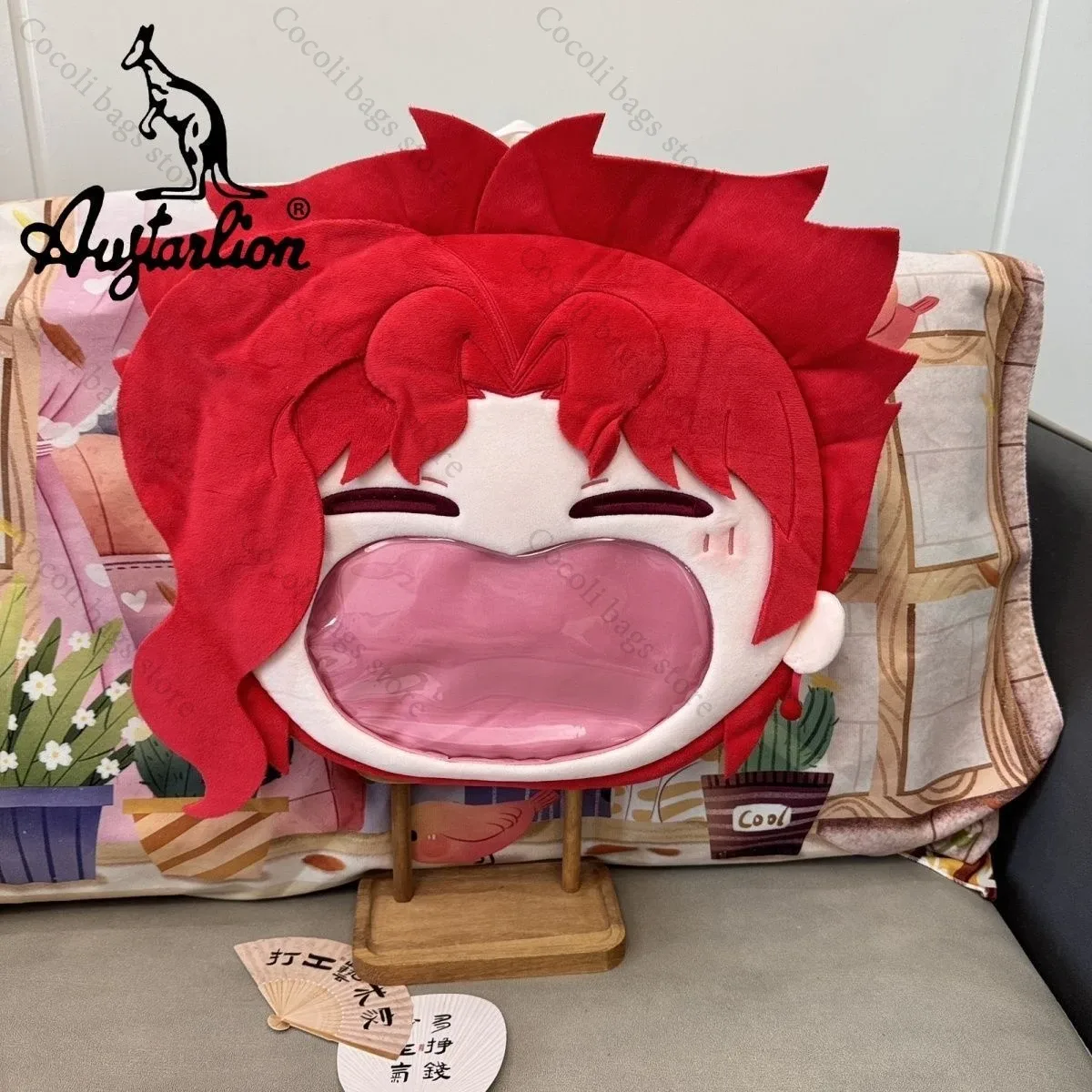 sac dos polyester dessin animé visage fillette cheveux rouges sourire coeurs floraux rouge blanc rose femme unisexe