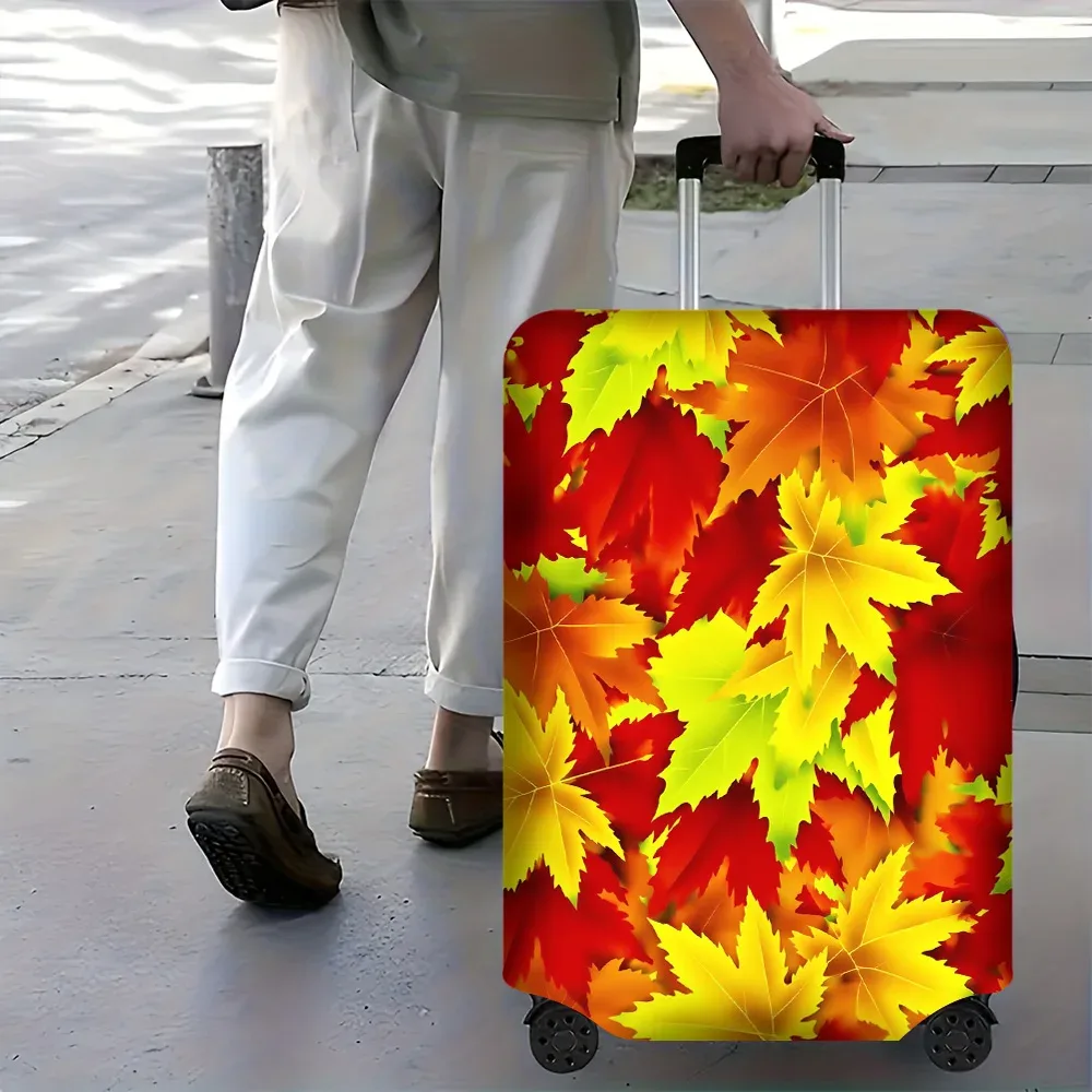 housse valise polyester motif feuilles automnales rouge orange jaune protection voyage taille moyenne valises travail vacances