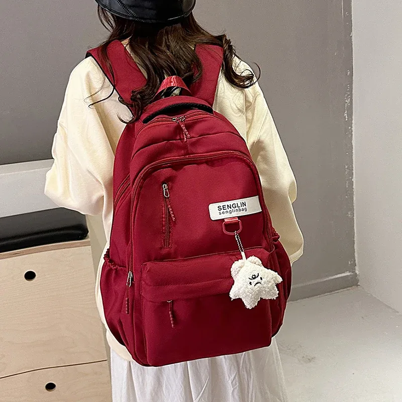 sac à dos chimred pour femme, grande capacité, sac d'école léger, voyage décontracté, sac piedmont avec pendentif mignon