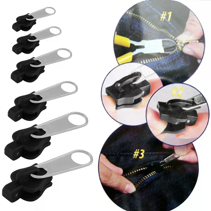 kit de réparation de fermeture éclair universelle instantanée 6 pièces, glissière de fermeture éclair de remplacement pour couture diy