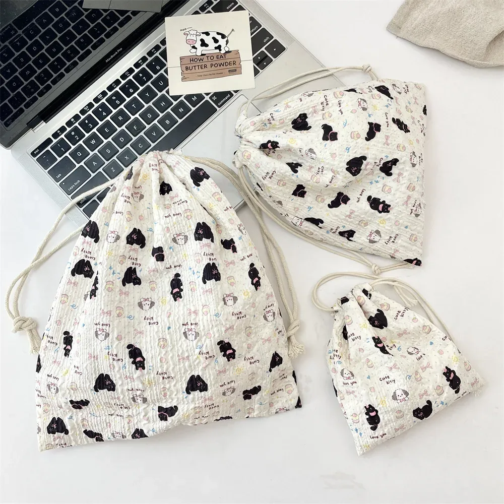sac à cosmétiques à cordon de serrage en relief, 1 pièce, pochette de rangement de cosmétiques portable mignonne, sac de rangement pour maquillage et accessoires