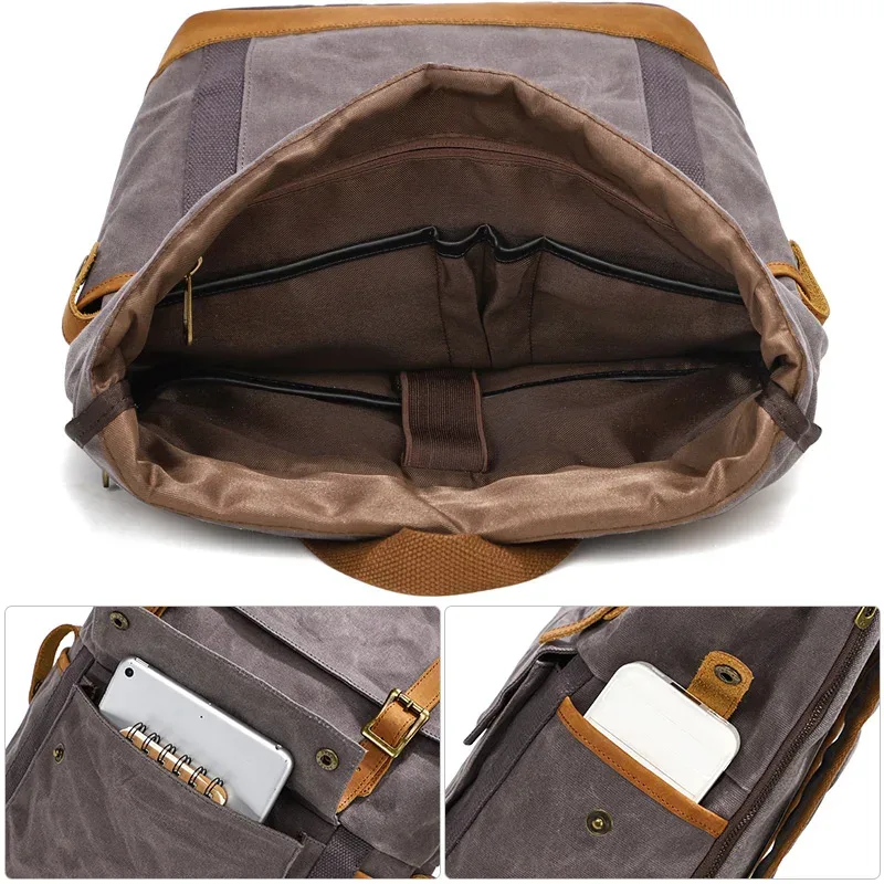 sac à dos vintage en toile cirée imperméable pour homme, sac à dos de camping, sac à dos de voyage, sac pour ordinateur portable 16 pouces, sacs d'école pour étudiants