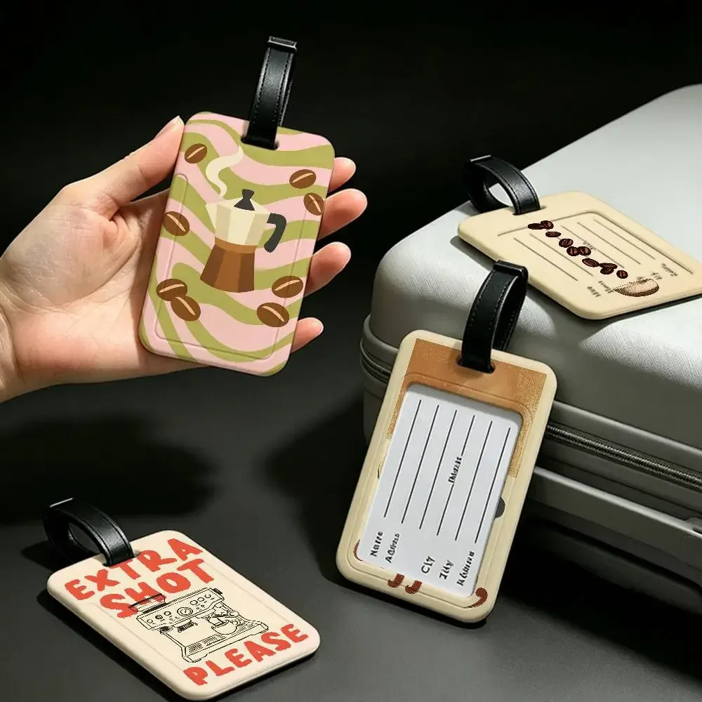 étiquette bagage plastique pvc beige vert rouge grains café tasses machine voyage ecole usage journalier