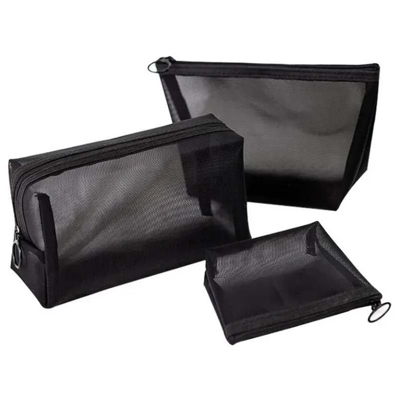 sac à cosmétiques noir pour femmes et hommes, 1 pièce, organisateur de voyage transparent, petits et grands sacs de toilette noirs, pochette de maquillage