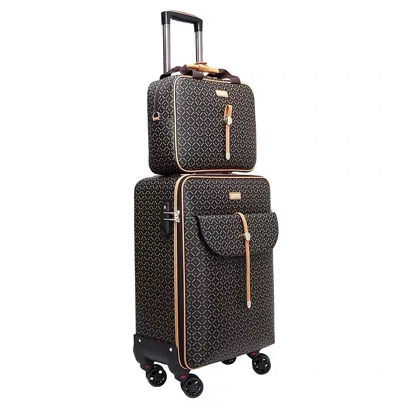 valise de voyage en pu avec sac à main pour homme et femme, ensemble de bagages à roulettes, 16/20/24 pouces
