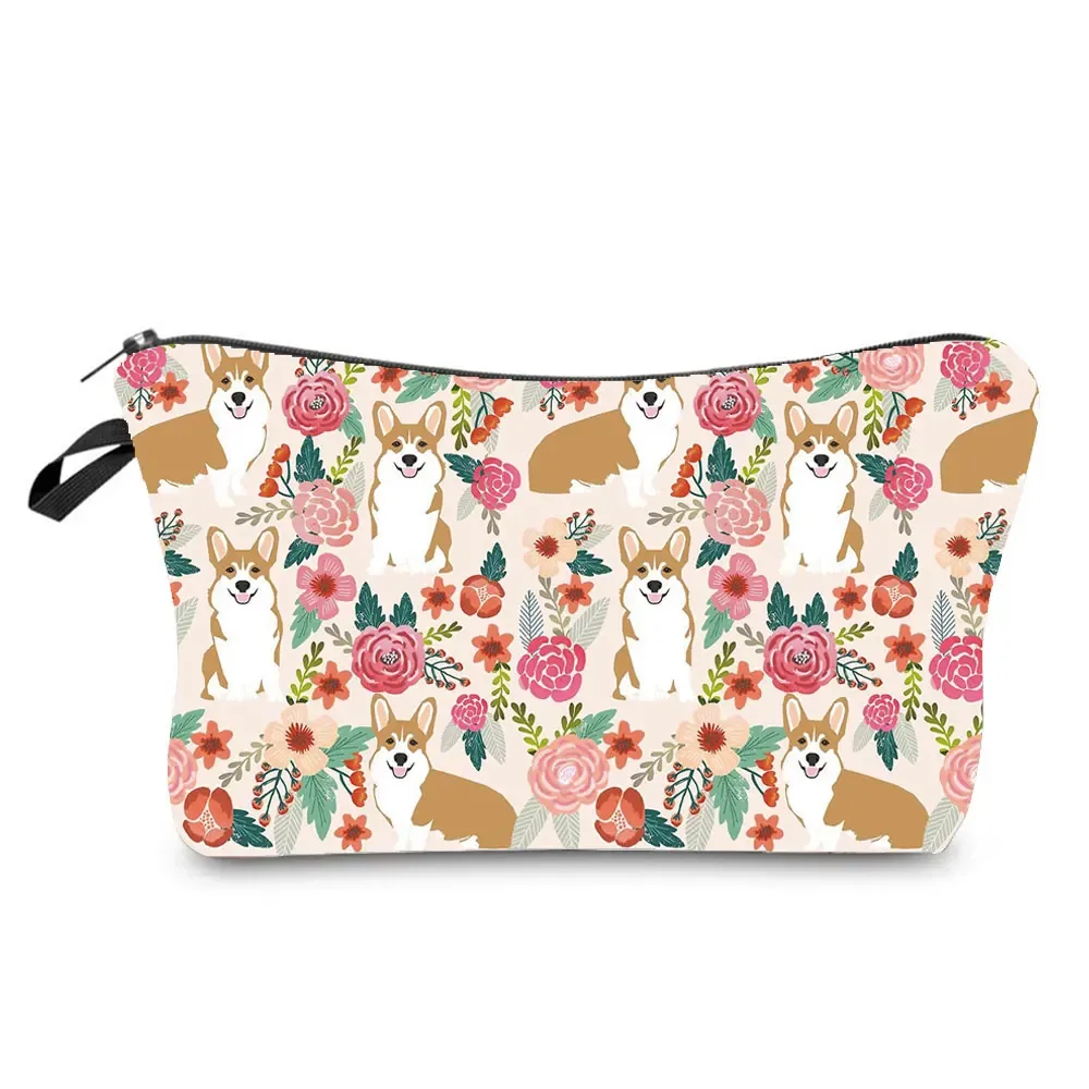 dessin animé fleur chien chat mignon imprimé femmes sac cosmétique en plein air portable voyage trousse de toilette personnalisable trousse de toilette trousse de maquillage