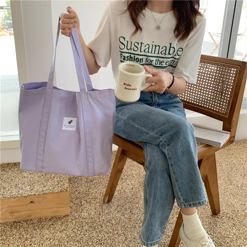 sac à bandoulière en toile de coton pour femmes, sac à main simple en tissu écologique, fourre-tout solide pour livres scolaires, sacs de shopping portables pour filles