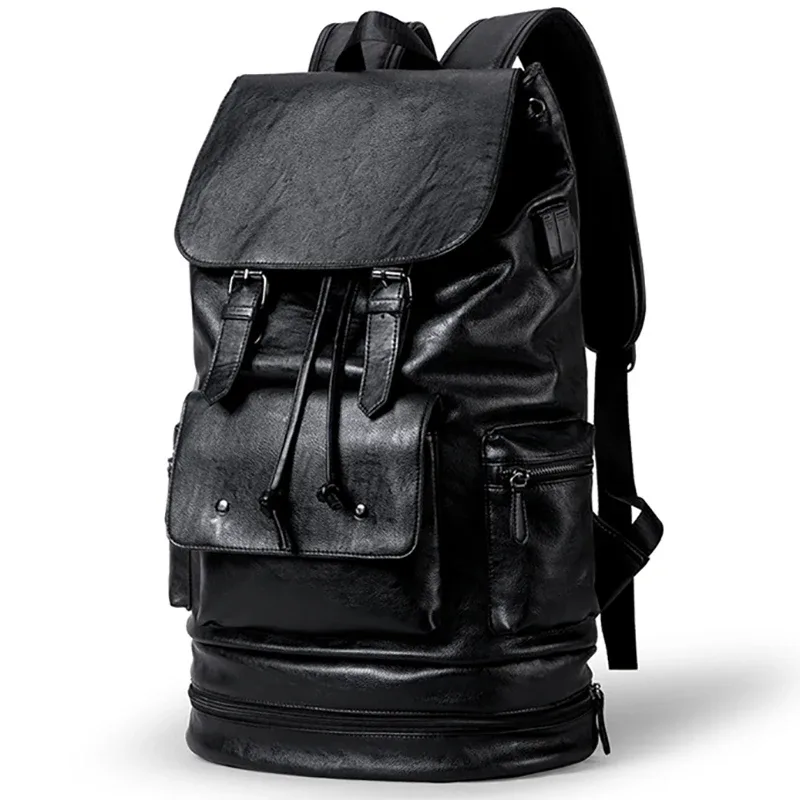 nouveau style preppy hommes sac à dos haute capacité sac à dos mode cuir pu sac d'école de voyage décontracté sac à dos en cuir pu