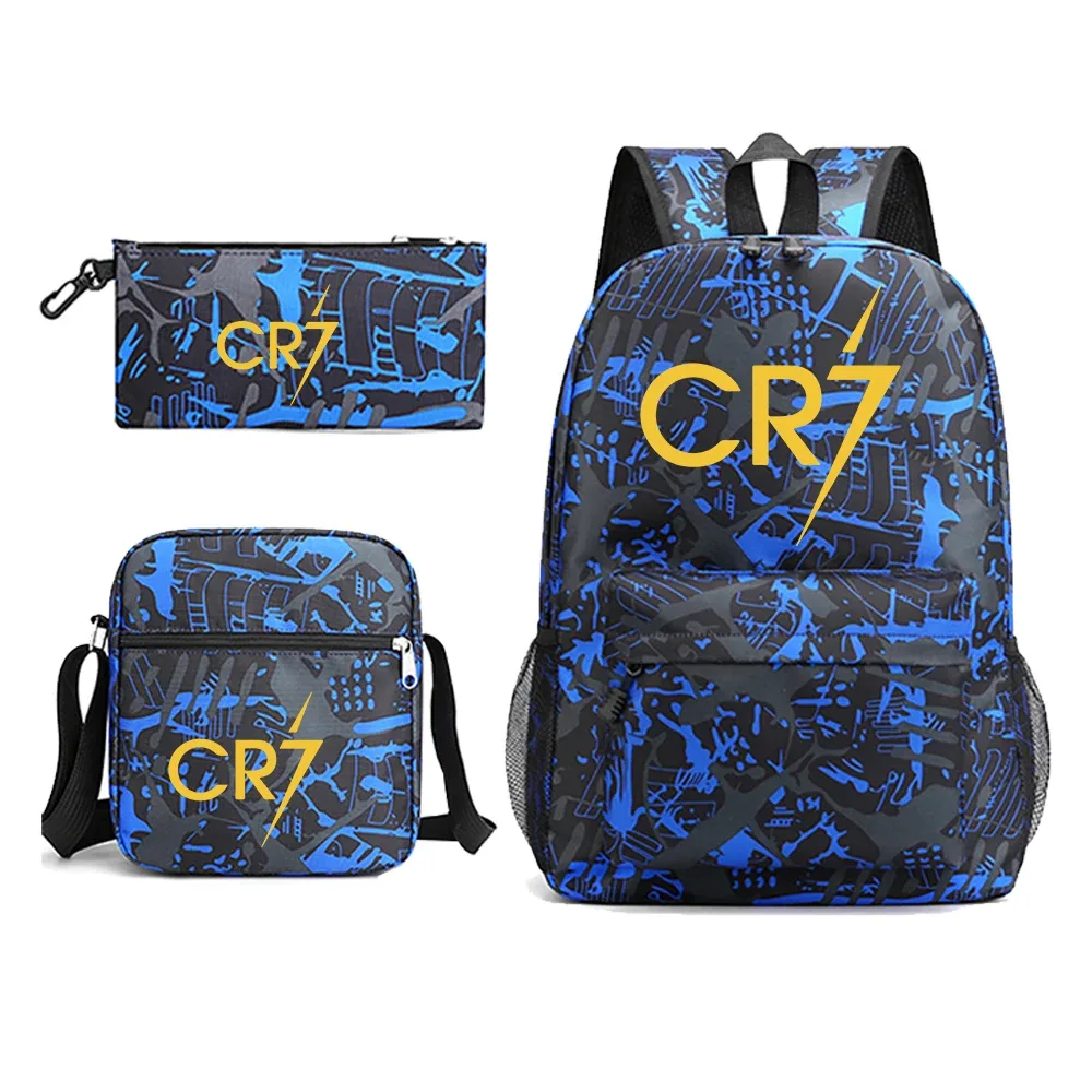 sac à dos d'école cr7 pour garçon et fille adolescent, pour ordinateur portable, 3 pièces, nouveauté