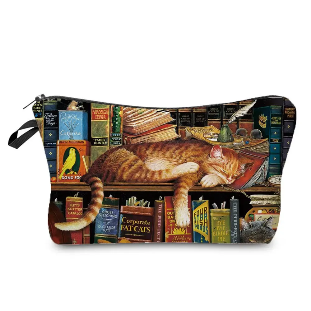 trousse de maquillage imprimée chat pour femme, peinture à l'huile, mode rétro, sacs à cosmétiques, haute qualité, étuis à crayons, sac cadeau portable, offre spéciale
