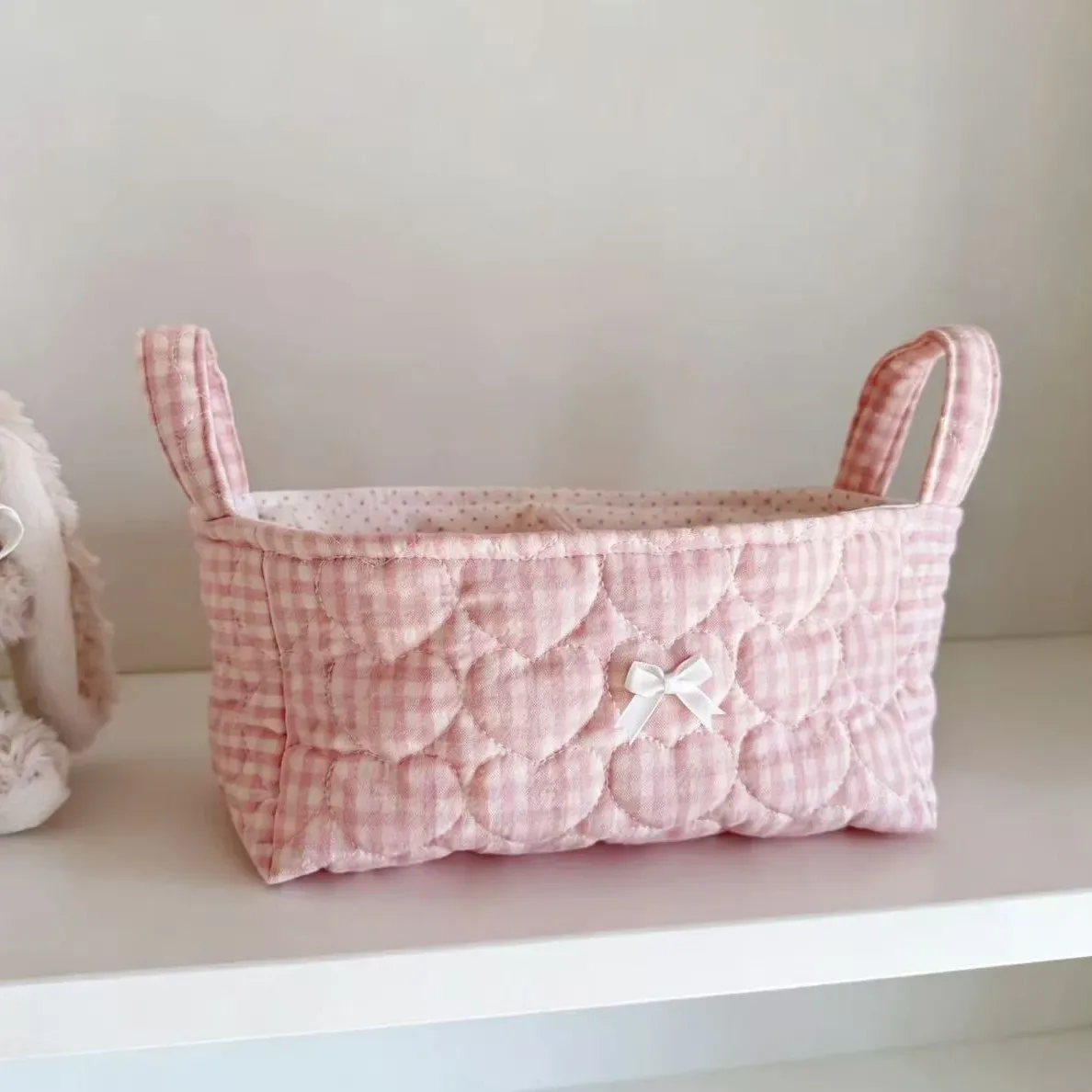 nouveau panier de rangement superposé en coton tressé, style ins, pour décoration de bureau et organisateur de cosmétiques, motif 'cœur de fille'