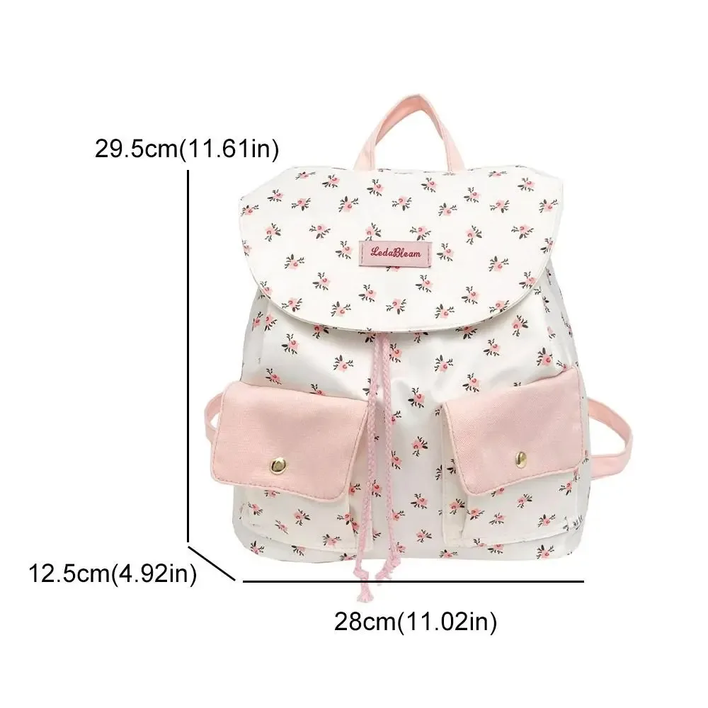 sac à dos floral décontracté de style coréen, grande capacité, sac à dos mignon pour femmes, sac de voyage en nylon, sac d'école pour étudiantes et filles