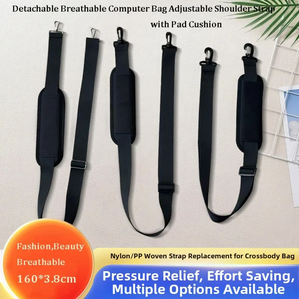 nouvelle sangle de sac d'ordinateur amovible et respirante, réglable avec coussin, bandoulière antidérapante noire, accessoires pour sacs de voyage