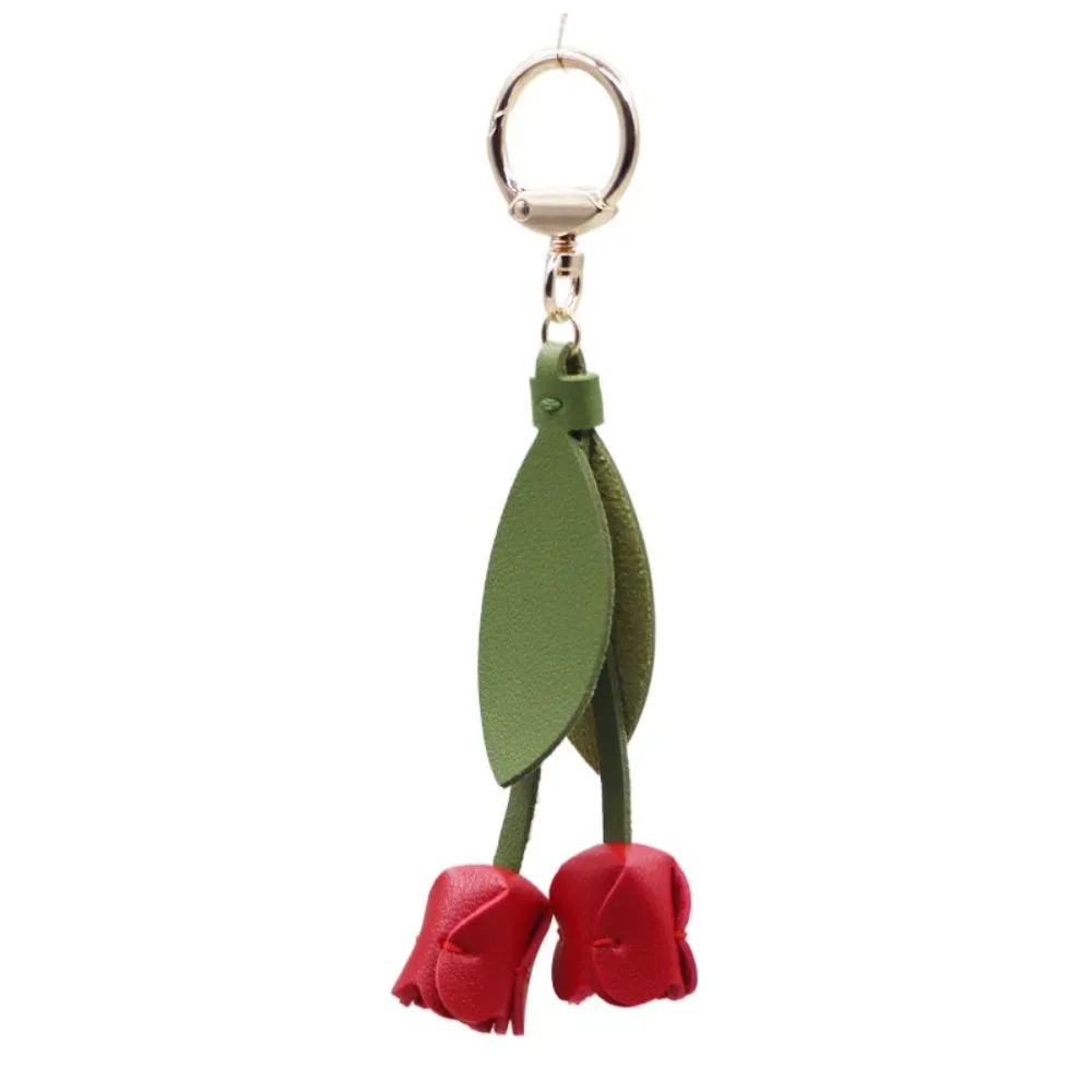 pendentif de sac tulipe en cuir pu, dopamine frais, décoration de sac à dos, accessoires assortis, porte-clés de voiture de style coréen pour fille