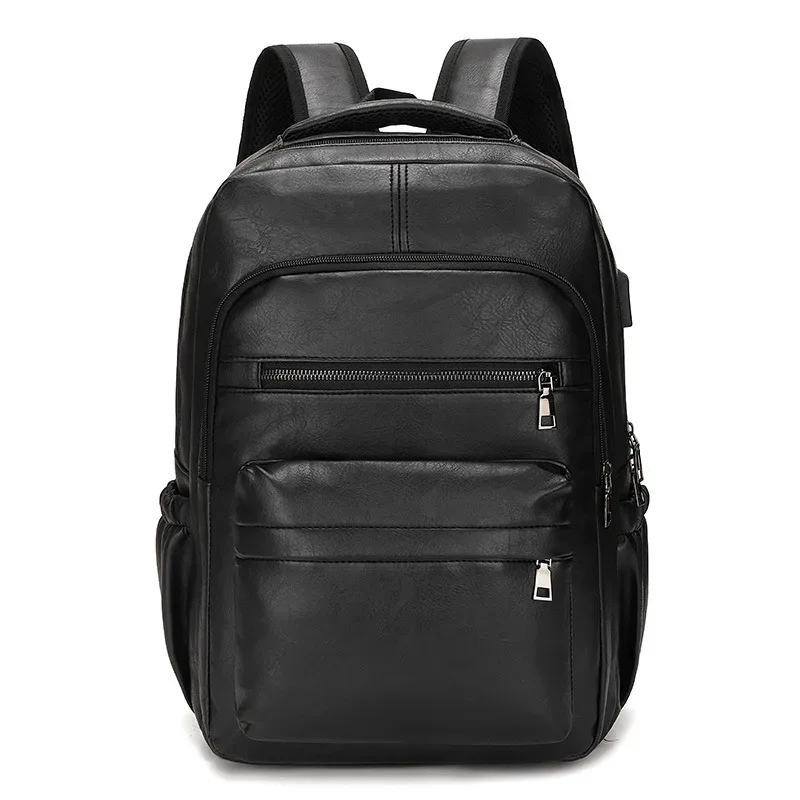 sac à dos de chargement usb en cuir pu pour hommes, grands sacs à dos pour ordinateur portable, cartable pour adolescents, haute qualité
