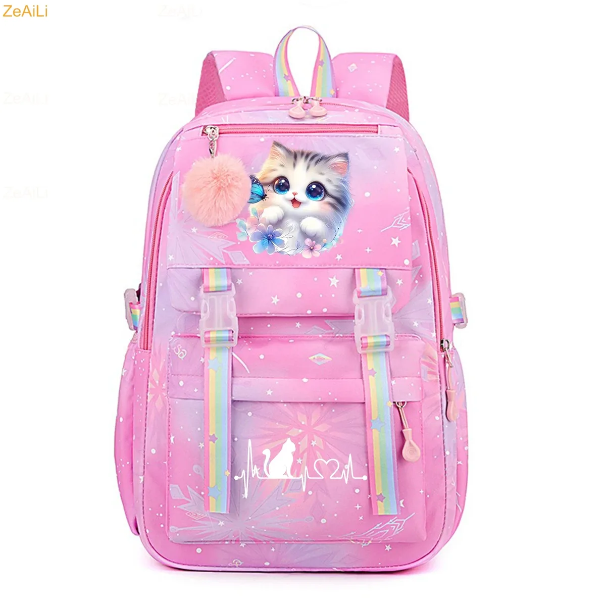 sac à dos scolaire pour enfants, adolescents, filles et garçons, motif chat mignon, fleur, papillon, sac à dos pour femmes, sac à livres