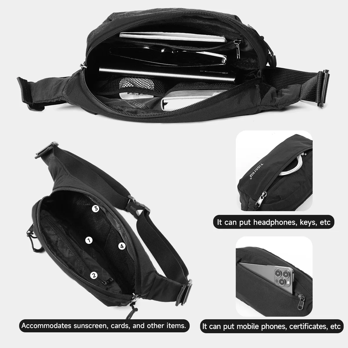 tigernu nouveau sac bandoulière léger pour homme, sac à bandoulière résistant aux éclaboussures, sac banane multifonctionnel pour homme