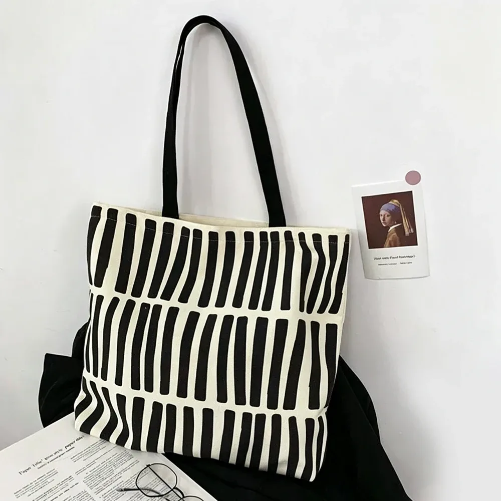 sac à bandoulière en toile rayée de grande capacité, léger avec plusieurs compartiments, fermeture à glissière, peut être utilisé comme sac pour ordinateur portable, sac de courses, sac de voyage, multifonctionnel et d
