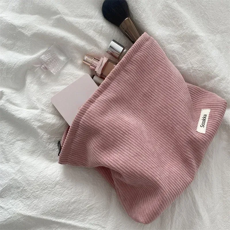 sac à cosmétiques de voyage en velours côtelé, sac de rangement de maquillage portable, sacs à main pour femmes, grande capacité, fermeture éclair, organisateur de maquillage, pochette de rangement