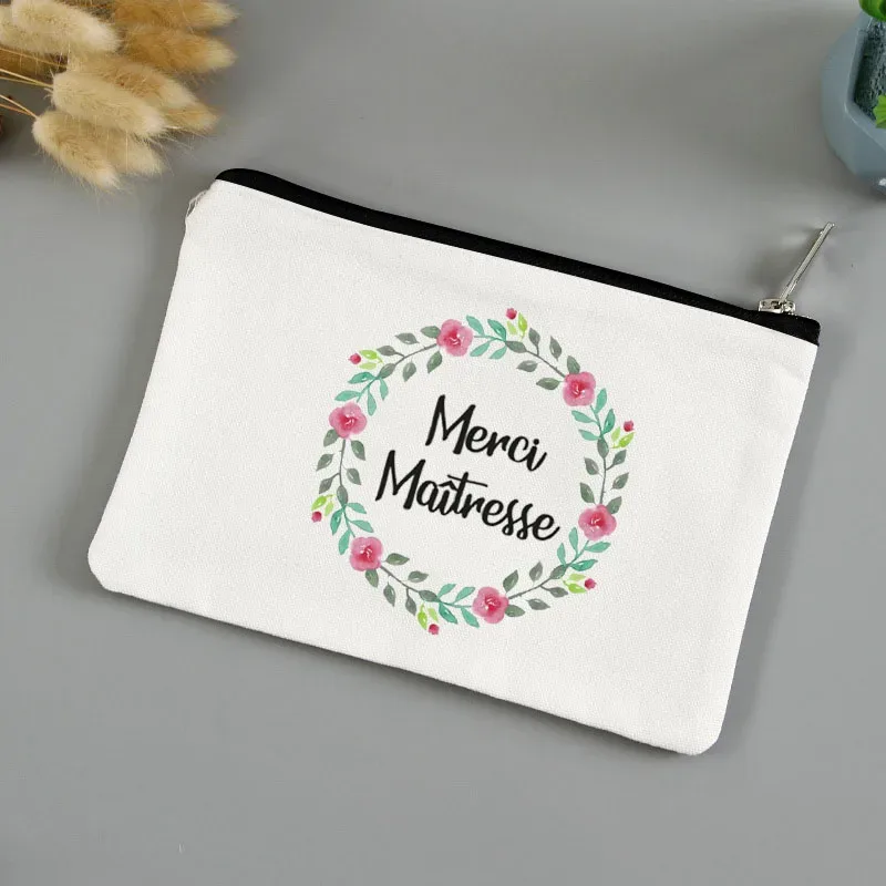 trousse de toilette voyage pochette maquillage cadeau maitresse école cadeau maitresse pochette de maquillage imprimée, cadeau de la journée des enseignants, sac cosmétique en toile pour femmes, avec fermeture éclair