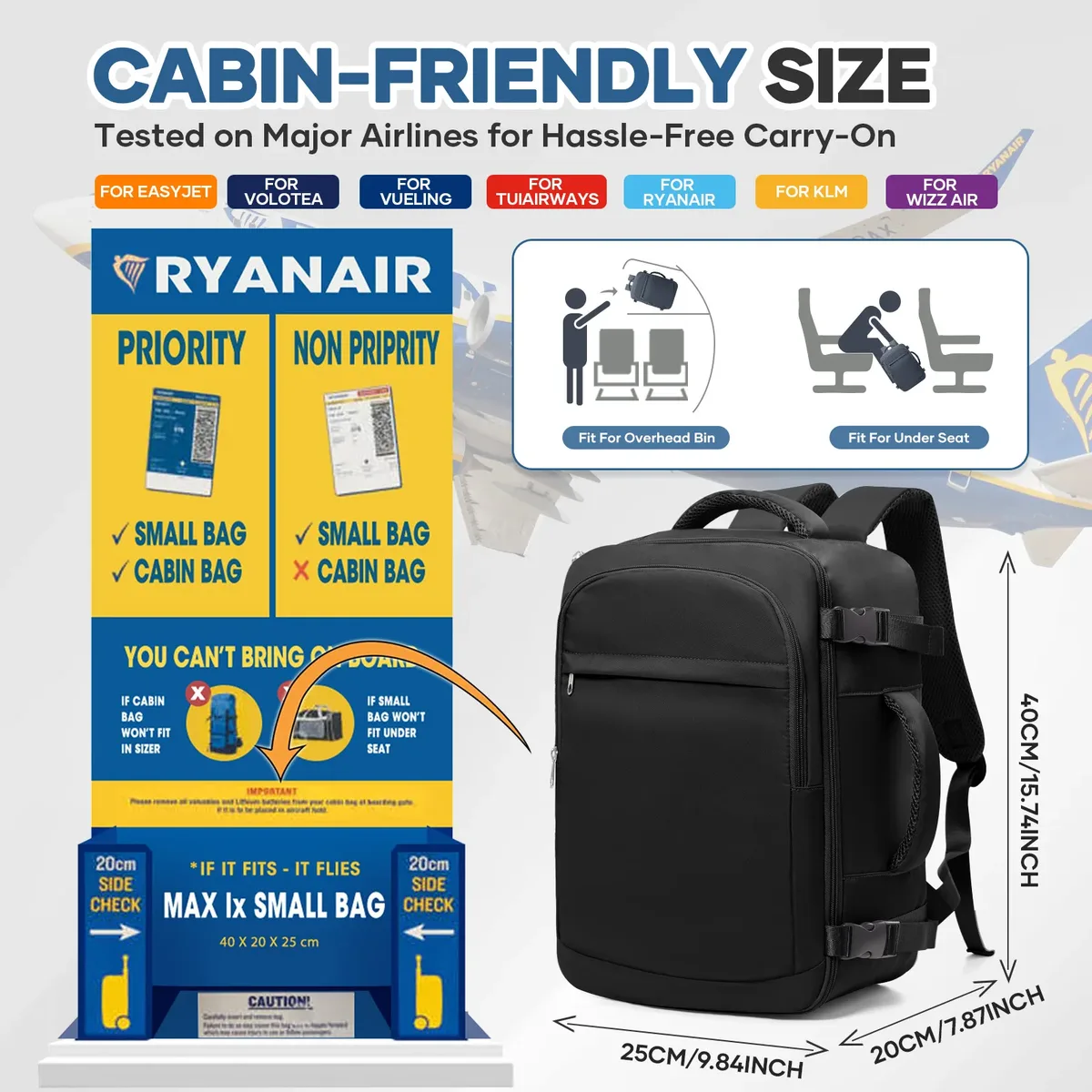 sac à dos de voyage pour femmes et hommes, bagage à main ryanair 40x20x25, wiz air multifonctionnel, sac à dos grande capacité easyjet