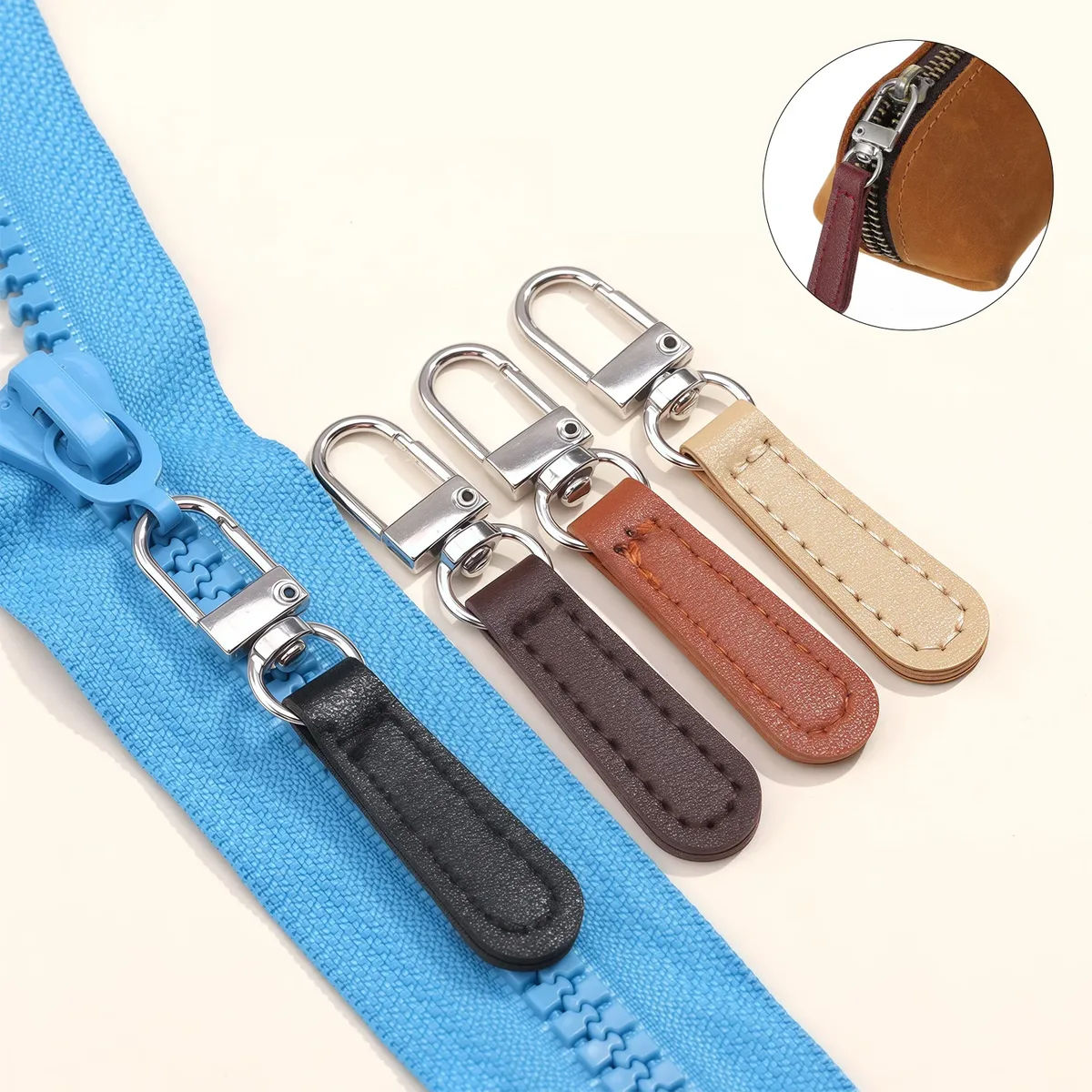 remplacement de traction de fermeture éclair en cuir pu de 4 pièces, attaches d'onglets de fermeture éclair pour sacs à main de bagages sacs à dos