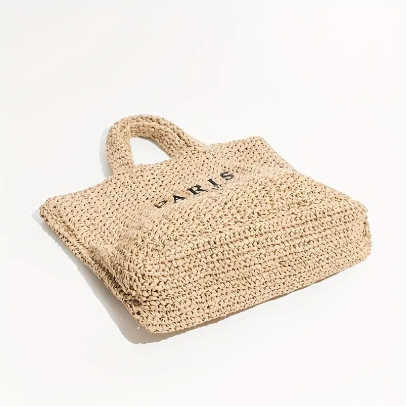 sac fourre-tout en paille de grande capacité pour femmes, fourre-tout décontracté avec lettres de styliste, sacs à main tissés à la main, sac de plage d'été, grand acheteur, 2024