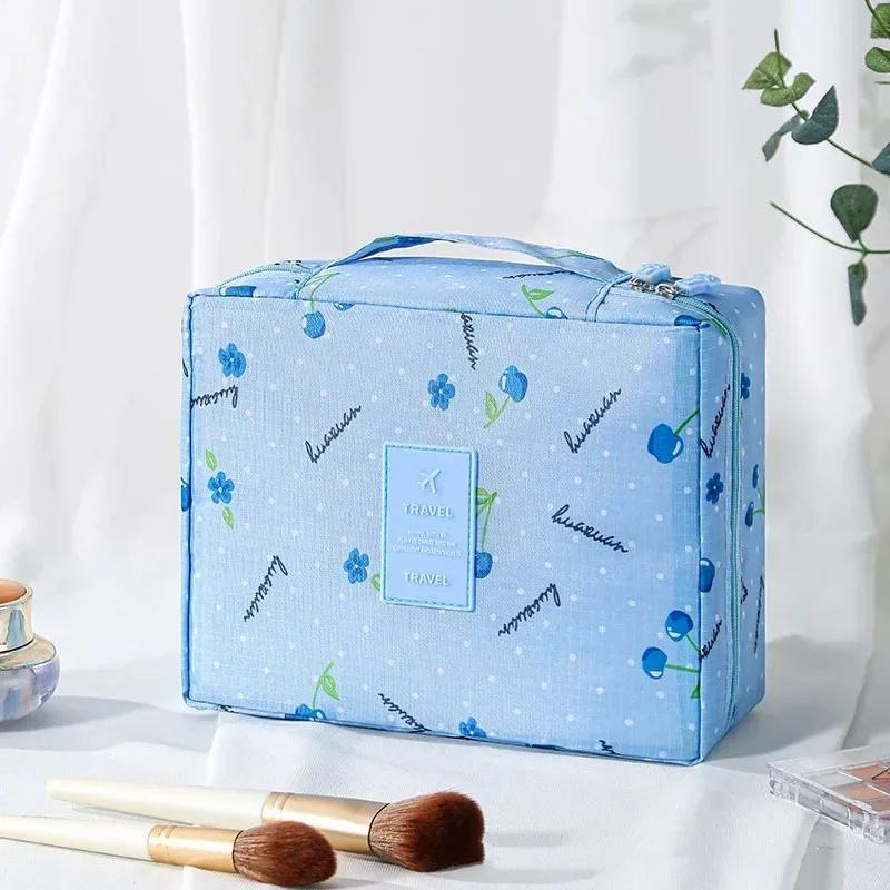 trousse de toilette de voyage à imprimé floral, organiseur de cosmétiques imperméable avec poignée pour femmes et filles