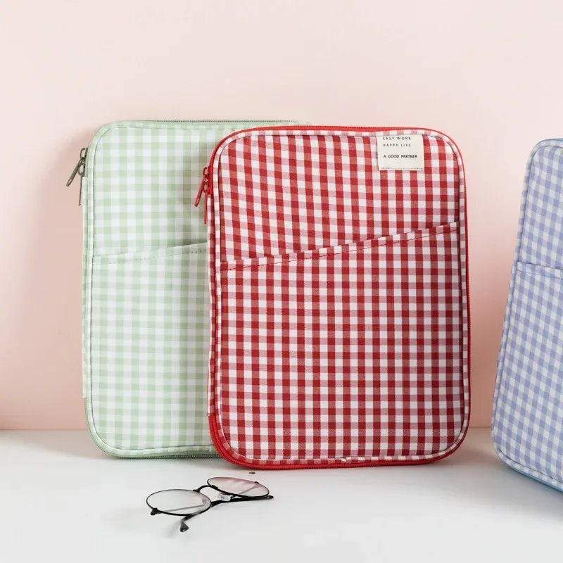 Housse pour ordinateur portable de style coréen, à carreaux, 13 pouces, antichoc, rembourrée, pour tablette, pour Macbook, ordinateur portable, transport