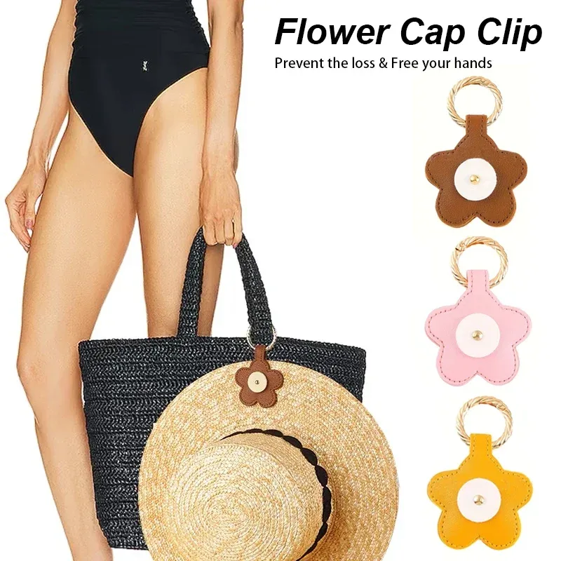 pince chapeau forme fleur cuir blanc doré rose marron jaune voyage accessoires pratique antiperte sacs chapeaux