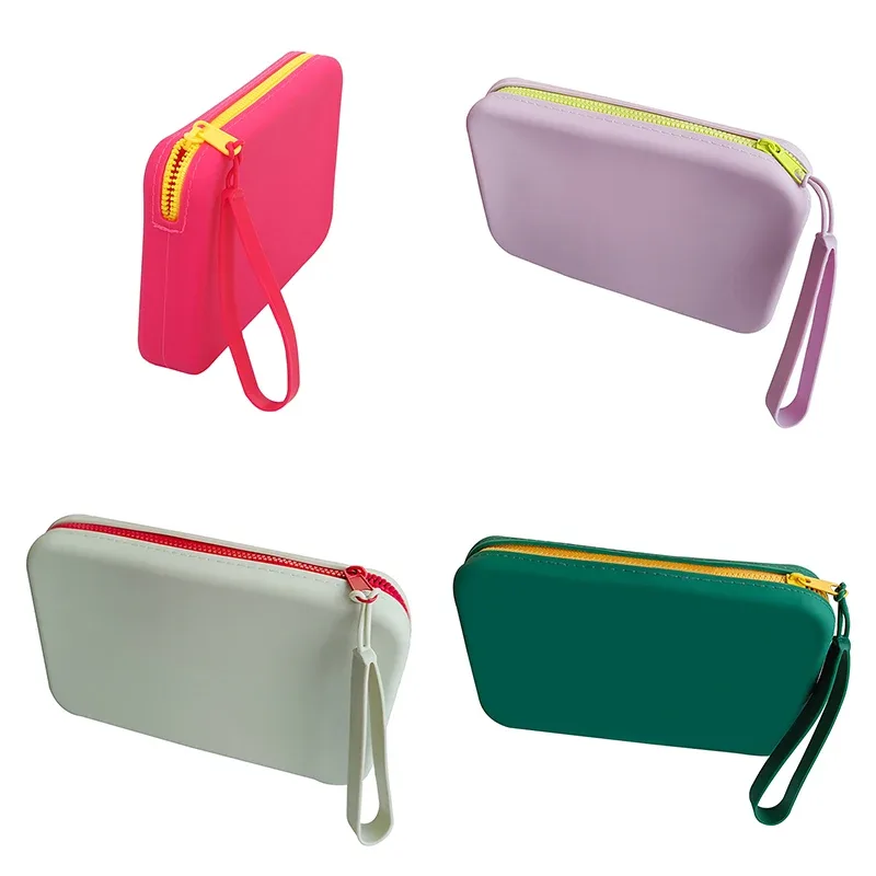 sac de rangement pour cosmétiques en silicone, carré, grande capacité, porte-pinceau de maquillage de voyage, portable, étanche
