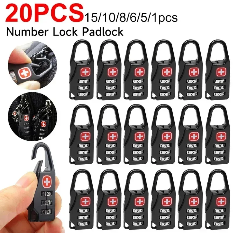 mini serrure à combinaison à 3 chiffres, 5 pièces, serrure à fermeture éclair antivol pour sac à dos de voyage, sac à main, bagages, accessoires de voyage portables sécurisés