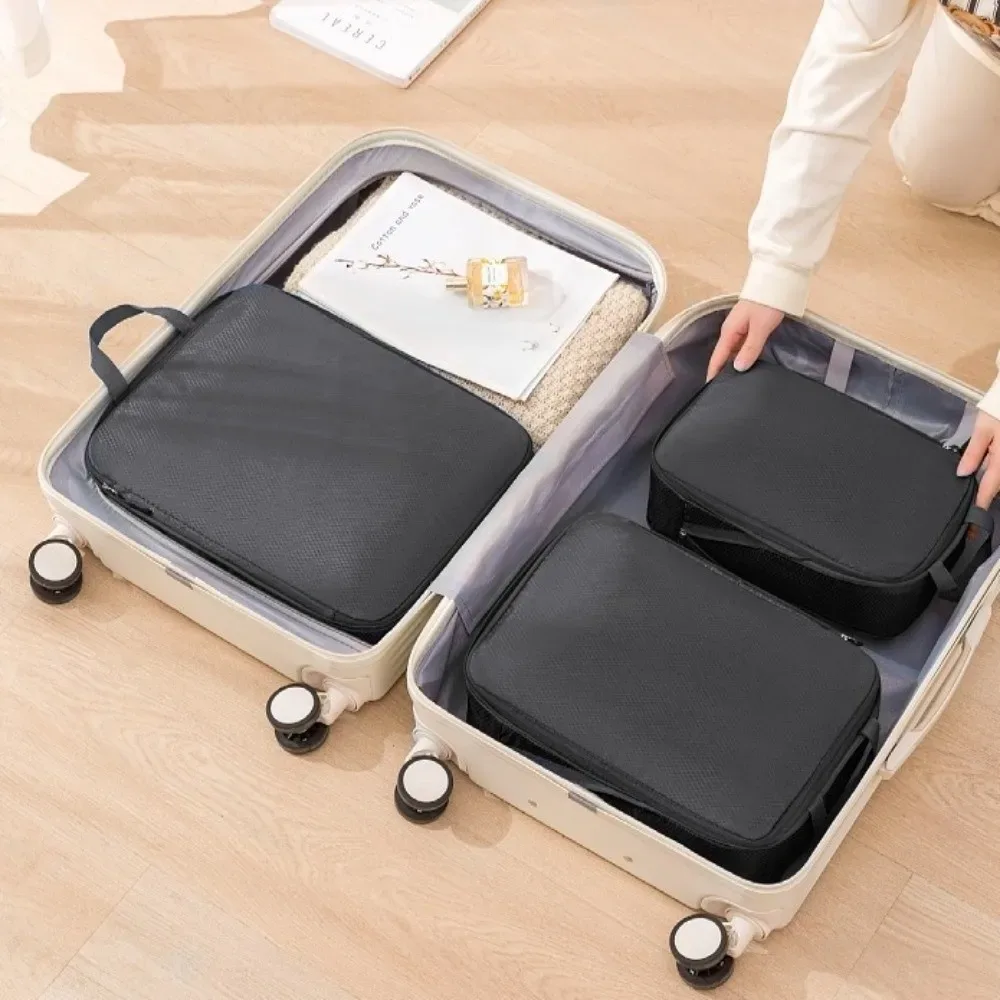 organisateur voyage polyester beige cube compression sac rangement professionnel déplacement grande capacité imperméable set trois pièces