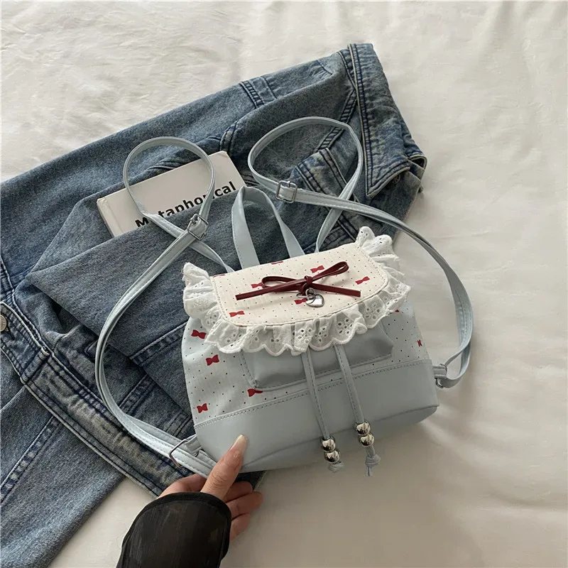 sac à dos mini léger à pois avec nœud papillon et dentelle, sac à livres mignon pour femme 2026